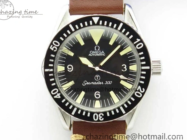 0214 Practical Vintage Seamaster 300 No Date T SS B12 Black Dial On Brown Leather Strap A2836 (Free Nylon Strap) 7910